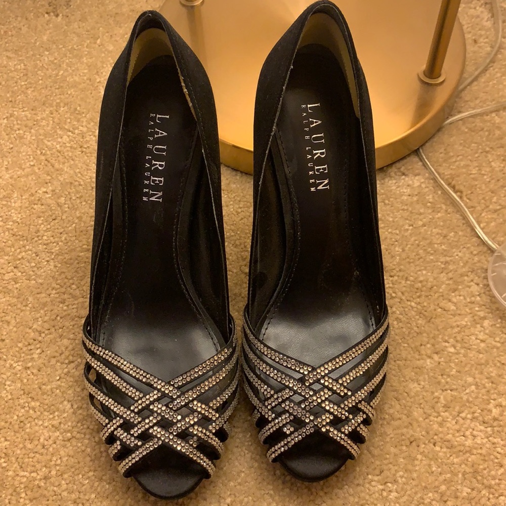 EUC Lauren by Ralph Lauren black / rhinestone stiletto heels